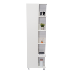 Corner Cabinet Womppi, Five Open Shelves, Single Door, White Finish