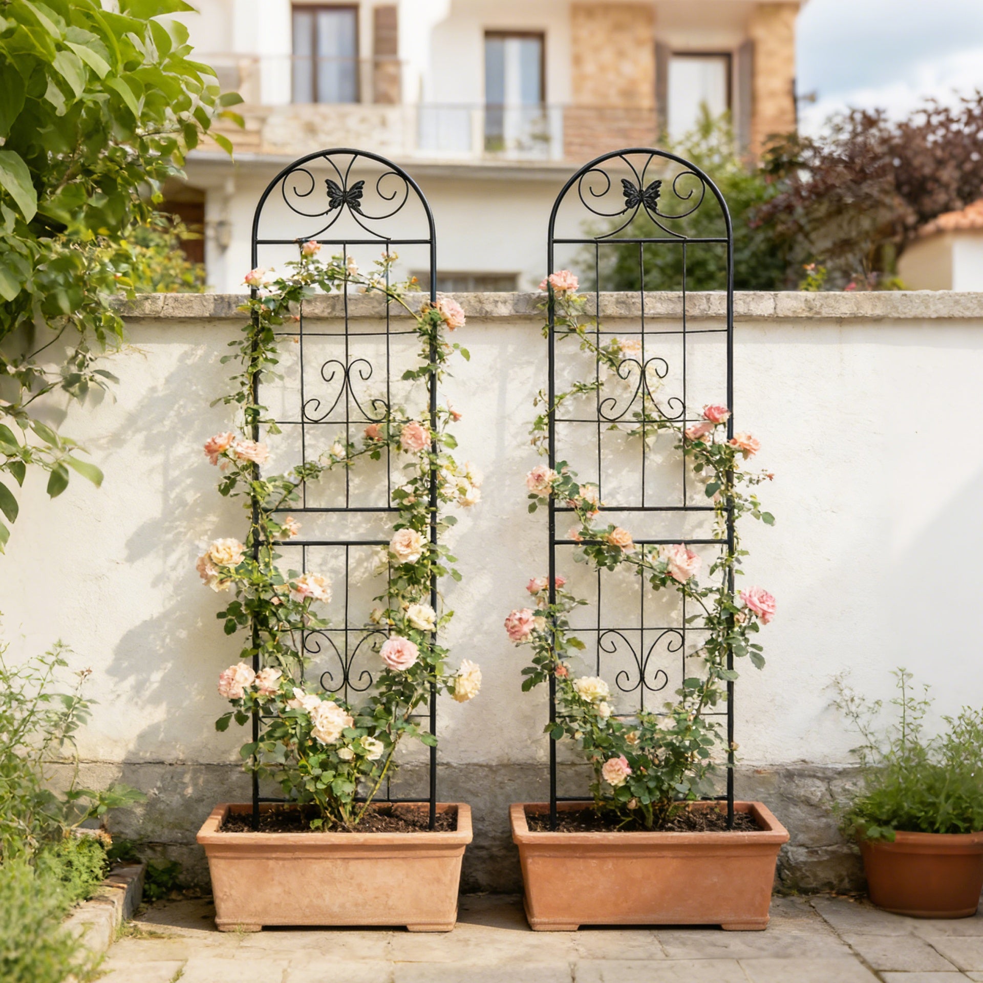 2 Pack Metal Garden Trellis 86.7" x 19.7" Rustproof Trellis for Climbing Plants Outdoor Flower Support Black