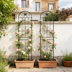 2 Pack Metal Garden Trellis 86.7" x 19.7" Rustproof Trellis for Climbing Plants Outdoor Flower Support Black