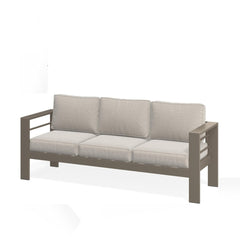 75" All-Weather Metal 3-Seat Patio Sofa Couch with Thick Beige Cushions & Khaki Frame
