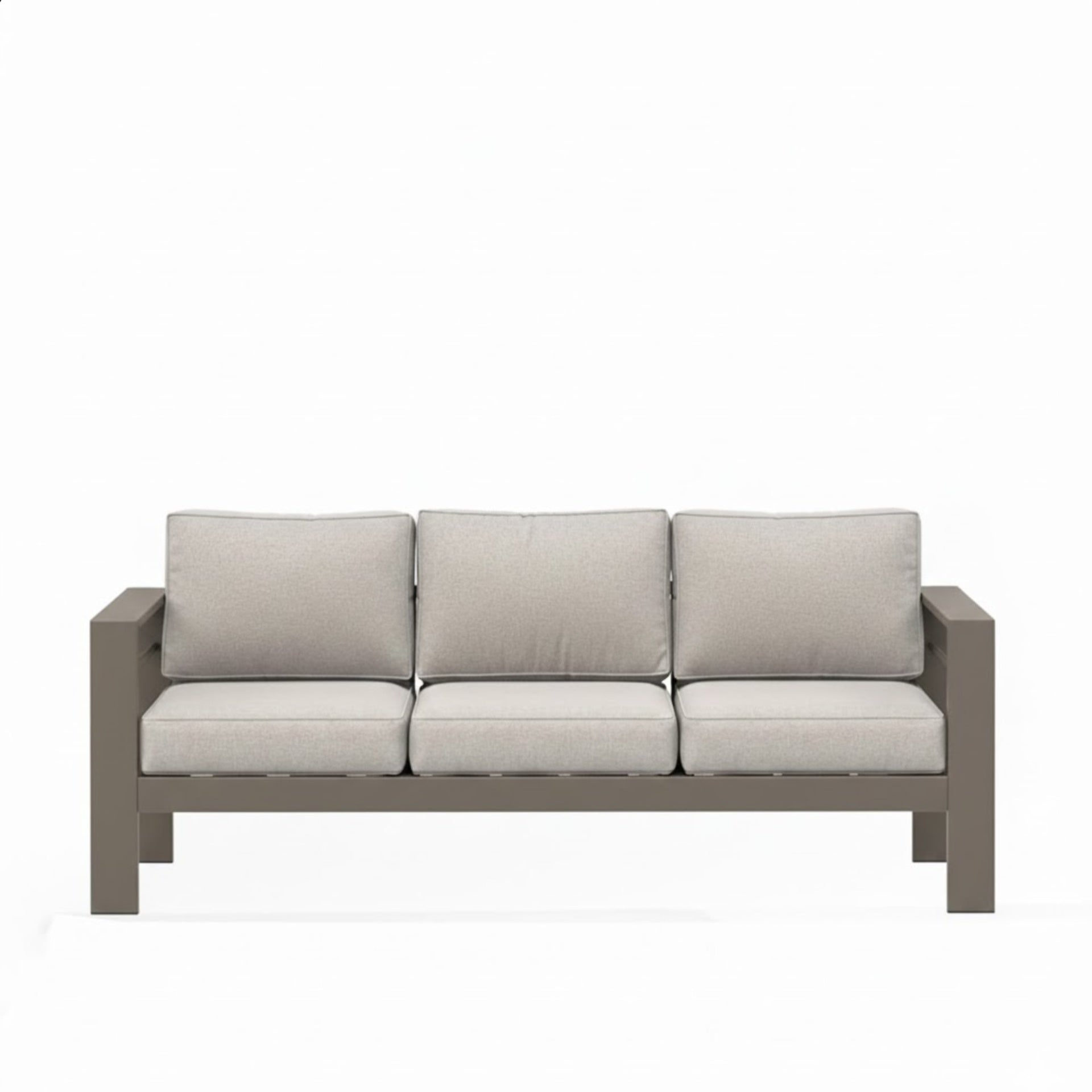 75" All-Weather Metal 3-Seat Patio Sofa Couch with Thick Beige Cushions & Khaki Frame