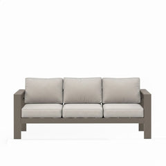 75" All-Weather Metal 3-Seat Patio Sofa Couch with Thick Beige Cushions & Khaki Frame
