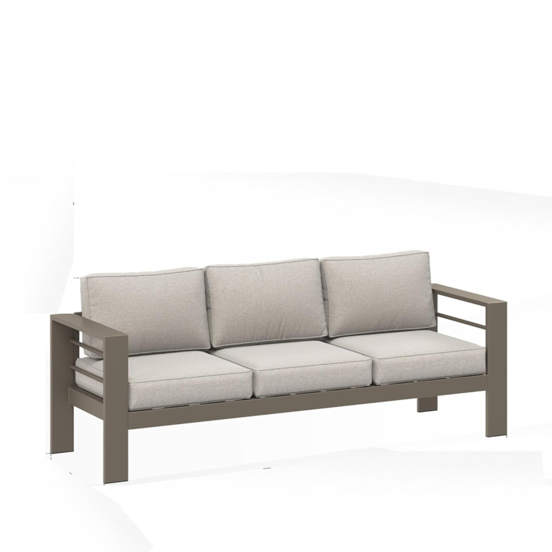 75" All-Weather Metal 3-Seat Patio Sofa Couch with Thick Beige Cushions & Khaki Frame