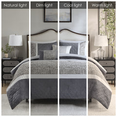 5 Piece Textured Jacquard Stripe Comforter Set with Throw Pillows-Full/Queen