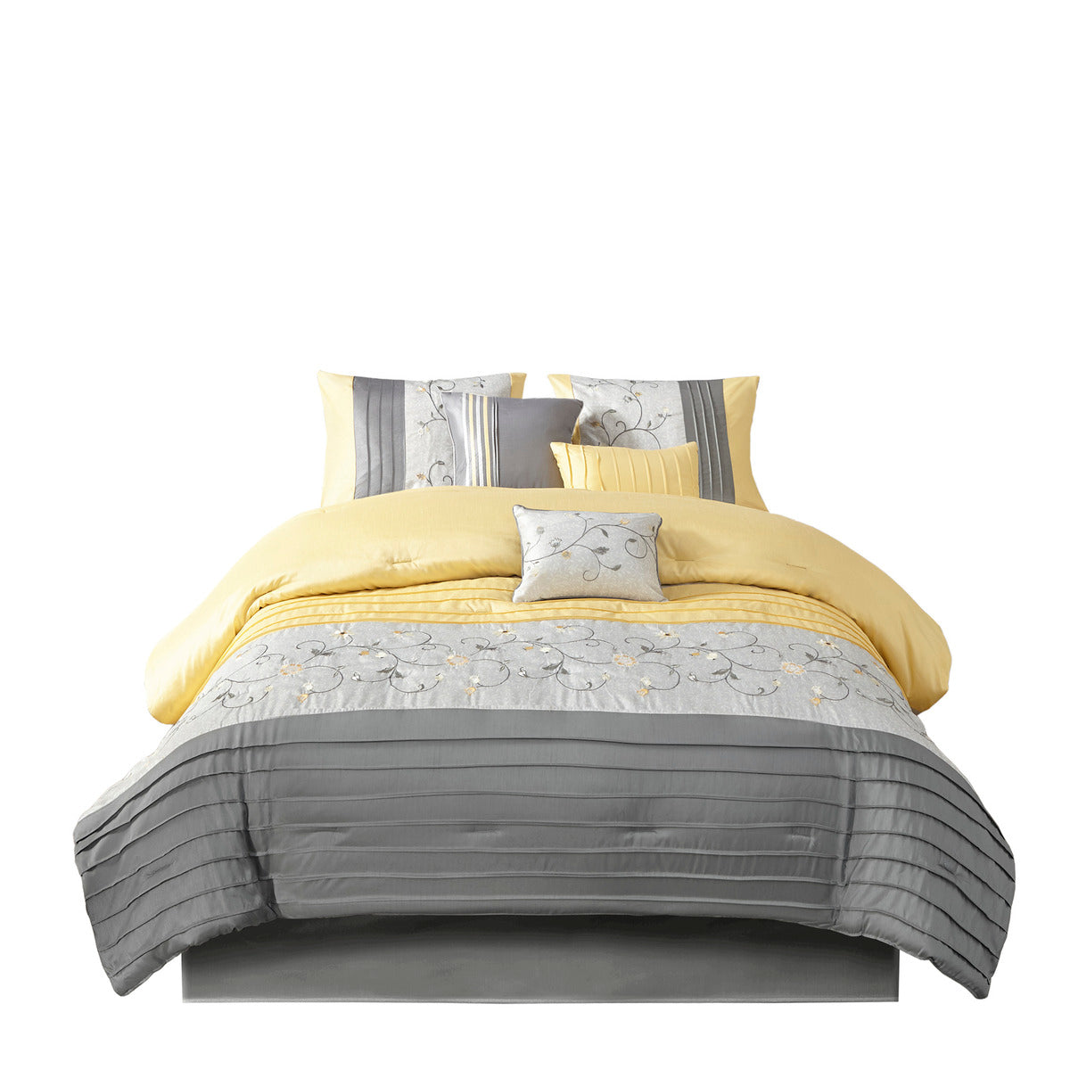 Embroidered 7 Piece Comforter Set Yellow King