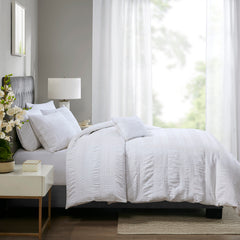 King/Cal King 4 Piece Cotton Seersucker Duvet Cover Set