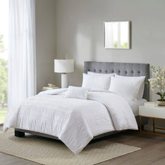 King/Cal King 4 Piece Cotton Seersucker Duvet Cover Set