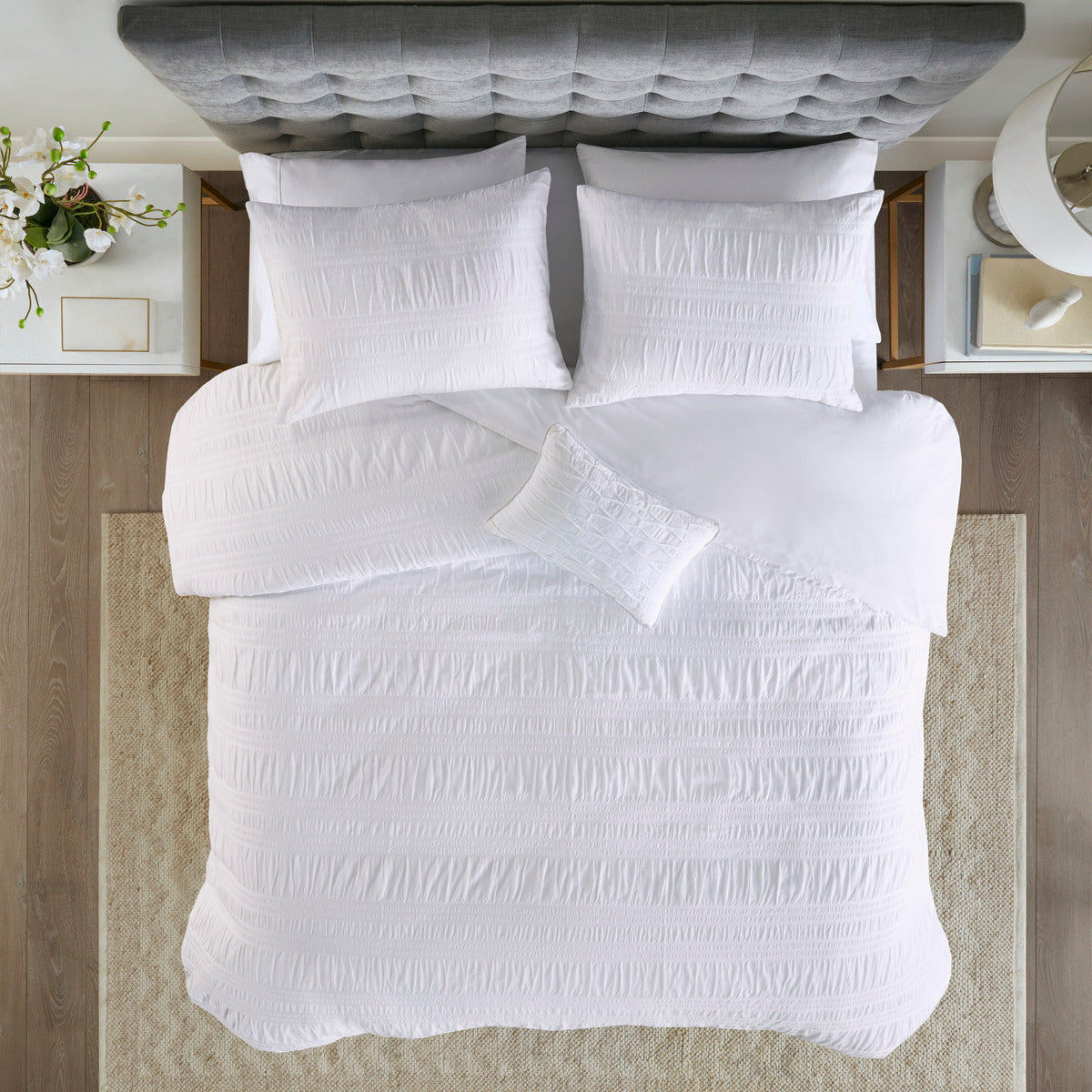 King/Cal King 4 Piece Cotton Seersucker Duvet Cover Set