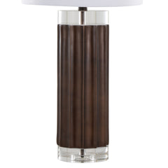 Cylinder Fluted 29.25" Contemporary Polyresin Table Lamp in Brown Lustre Polyresin, Clear K9 Crystal and White Linen Shade from Grandview Gallery by LumiSource - Set of 2