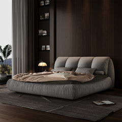 King Size Luxury Upholstered Platform Bed with Oversized Padded Backrest and Solid Wood Frame,suitable for Multiple heights of mattresses,Grey