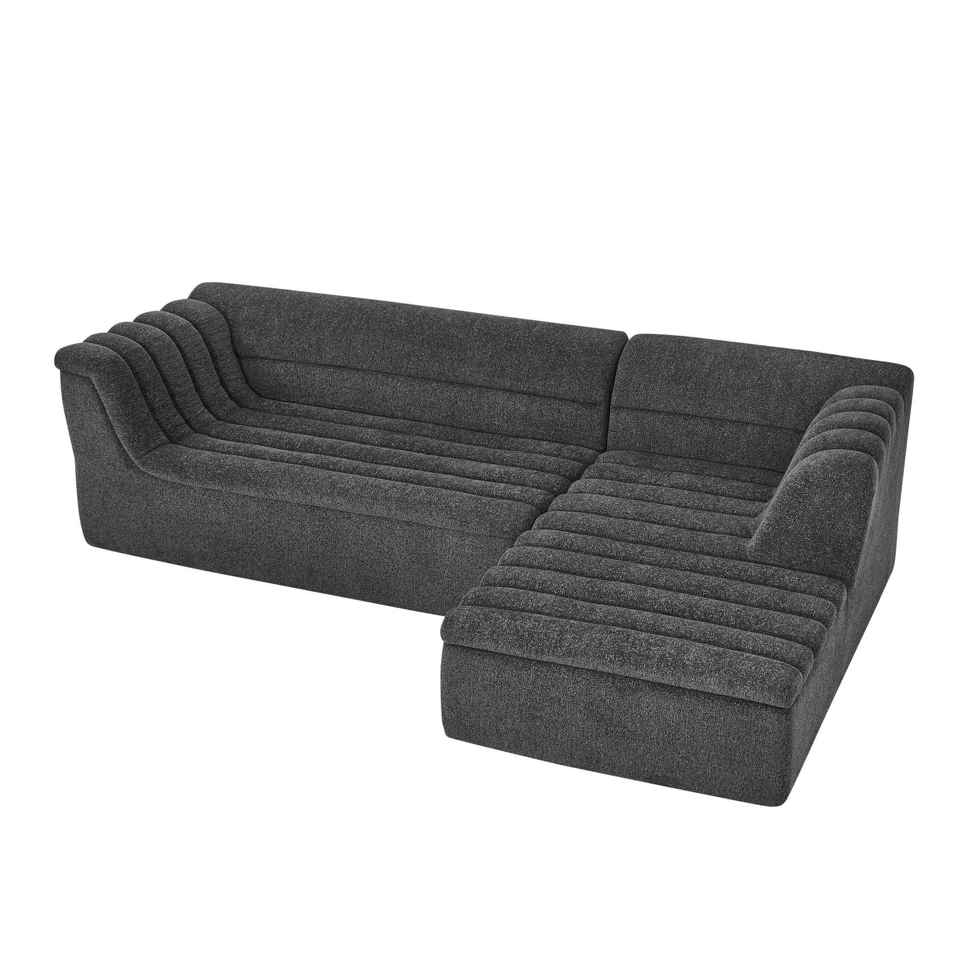 106" L-Shaped Modular Sectional Sofa with Chaise for Living Room, Chenille Upholstered Boneless Couches with Wave-Shaped Armrest, No Pillows Included