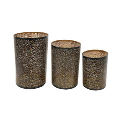 Set of 3, Pierced Metal Hurricanes in Black & Gold, L:D7x12"  M:D6x10"  S:D5x8"