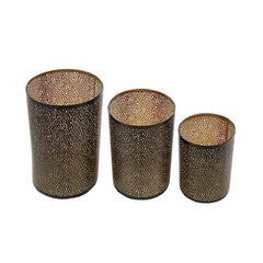 Set of 3, Pierced Metal Hurricanes in Black & Gold, L:D7x12"  M:D6x10"  S:D5x8"
