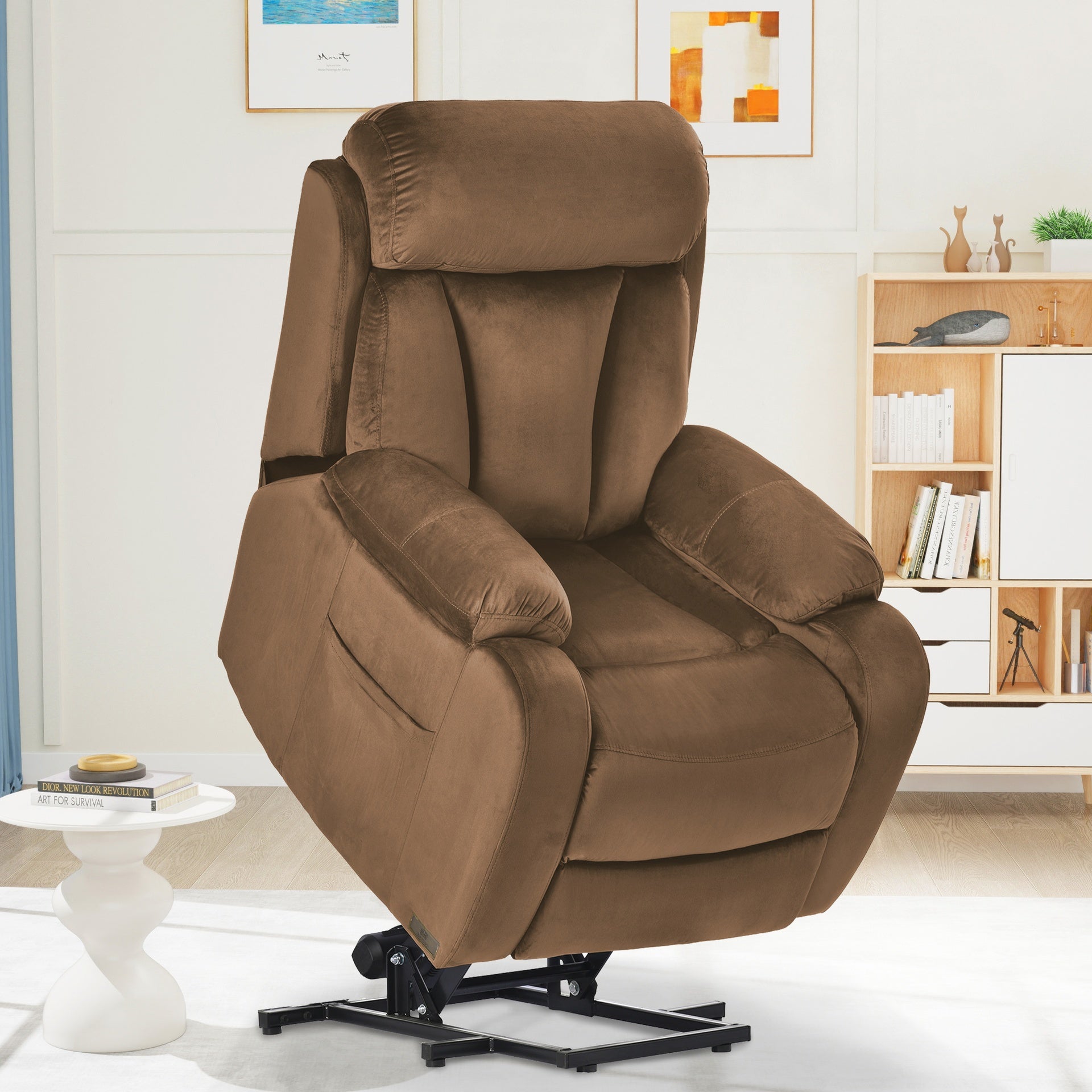 Lift Chair Recliner for Elderly Power Remote Control Recliner Sofa Relax Soft Chair Anti-skid Australia Cashmere Fabric Furniture Living Room(Brown)