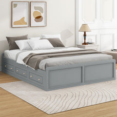 Wood Queen Size Platform Bed Frame with 6 Drawers, Gray