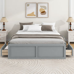 Wood Queen Size Platform Bed Frame with 6 Drawers, Gray