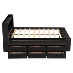 Full Bed with Bookcase Headboard, Under bed Storage Drawers and Bed End Storage Case,Espresso