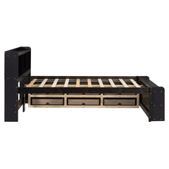 Full Bed with Bookcase Headboard, Under bed Storage Drawers and Bed End Storage Case,Espresso