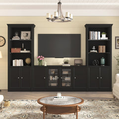 U-Can 128.2" W Wall Unit Entertainment Center with Bookshelves for TVs up to 80", Modern TV Stand Media Console with tempered glass  Cabinets,  and Adjustable Shelves for Living Room