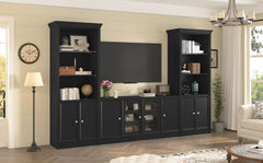 U-Can 128.2" W Wall Unit Entertainment Center with Bookshelves for TVs up to 80", Modern TV Stand Media Console with tempered glass  Cabinets,  and Adjustable Shelves for Living Room