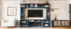 U-Can 95.5" W Wall Unit Entertainment Center with Bookshelves for TVs up to 80", Modern TV Stand Media Console with electric fireplace  Cabinets,  and Adjustable Shelves for Living Room