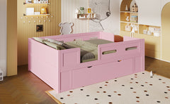 Wood Twin Size Platform Bed with Guardrail and Drawer, Pink