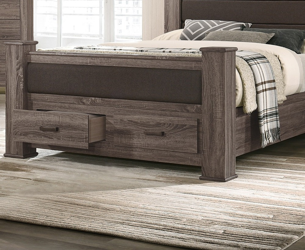 Modern Style 1pc Queen Size Bed Upholstered Headboard Footboard Drawers Brown Finish Bedroom Furniture