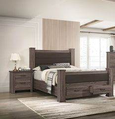 Modern Style 1pc Queen Size Bed Upholstered Headboard Footboard Drawers Brown Finish Bedroom Furniture
