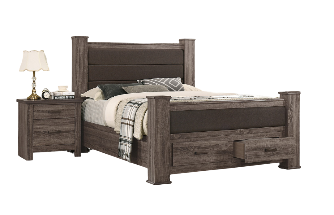 Modern Style 1pc Queen Size Bed Upholstered Headboard Footboard Drawers Brown Finish Bedroom Furniture