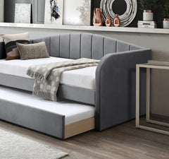 Modern Style 1pc Day Bed Trundle Slat Velvet Fabric Gray Finish Bedroom Furniture