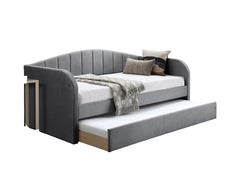 Modern Style 1pc Day Bed Trundle Slat Velvet Fabric Gray Finish Bedroom Furniture