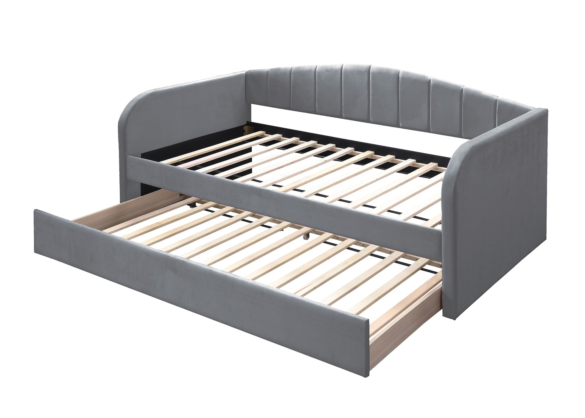 Modern Style 1pc Day Bed Trundle Slat Velvet Fabric Gray Finish Bedroom Furniture