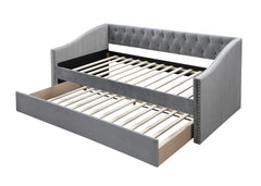 1pc Day Bed w/ Slat Trundle Button Tufted Nailhead Trim Gray Finish Bedroom Furniture