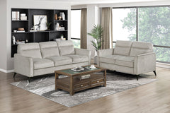 Modern Living Room Sofa Set 2pc Sofa Loveseat Tan Microfiber Upholstery Comfortable Cushion Seat Black Metal Legs Contemporary Furniture