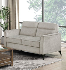 Modern Living Room Loveseat Tan Microfiber Upholstery Comfortable Cushion Seat Black Metal Legs Contemporary Furniture 1pc