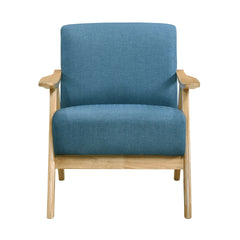 Modern Home Furniture Blue Fabric Upholstered 1pc Accent Chair Cushion Back and Seat Natural Finish Solid Rubberwood