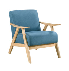 Modern Home Furniture Blue Fabric Upholstered 1pc Accent Chair Cushion Back and Seat Natural Finish Solid Rubberwood