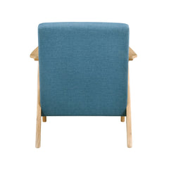 Modern Home Furniture Blue Fabric Upholstered 1pc Accent Chair Cushion Back and Seat Natural Finish Solid Rubberwood