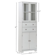67" Tall Kitchen Pantry Cabinet with Doors and Shelves Large Stand Up Pantry Storage Cabinet with Drawer Large Food Cupboard Storage Cabinet for Kitchen Bathroom Craft Room, White
