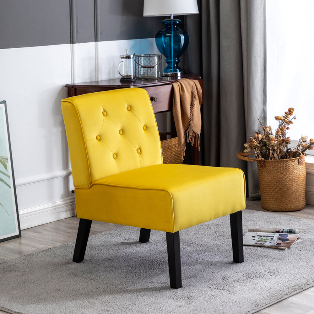 Reese 53"  2Piece Living Room Armless Button Tufted Pattern Accent Chair with Velvet Fabric and Premium High Density Foam Cushion, Yellow