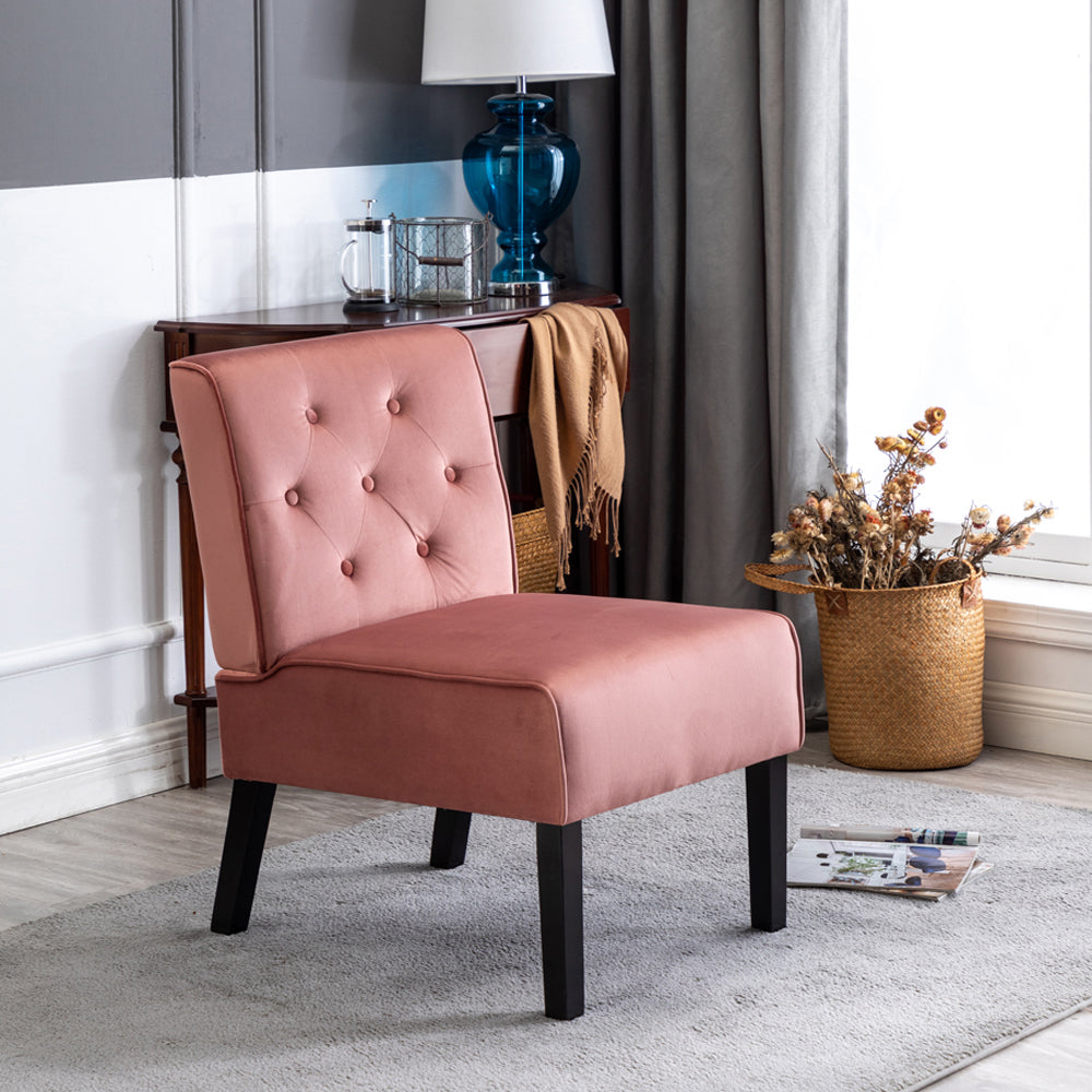 Reese 53"  2Piece Living Room Armless Button Tufted Pattern Accent Chair with Velvet Fabric and Premium High Density Foam Cushion, Rose