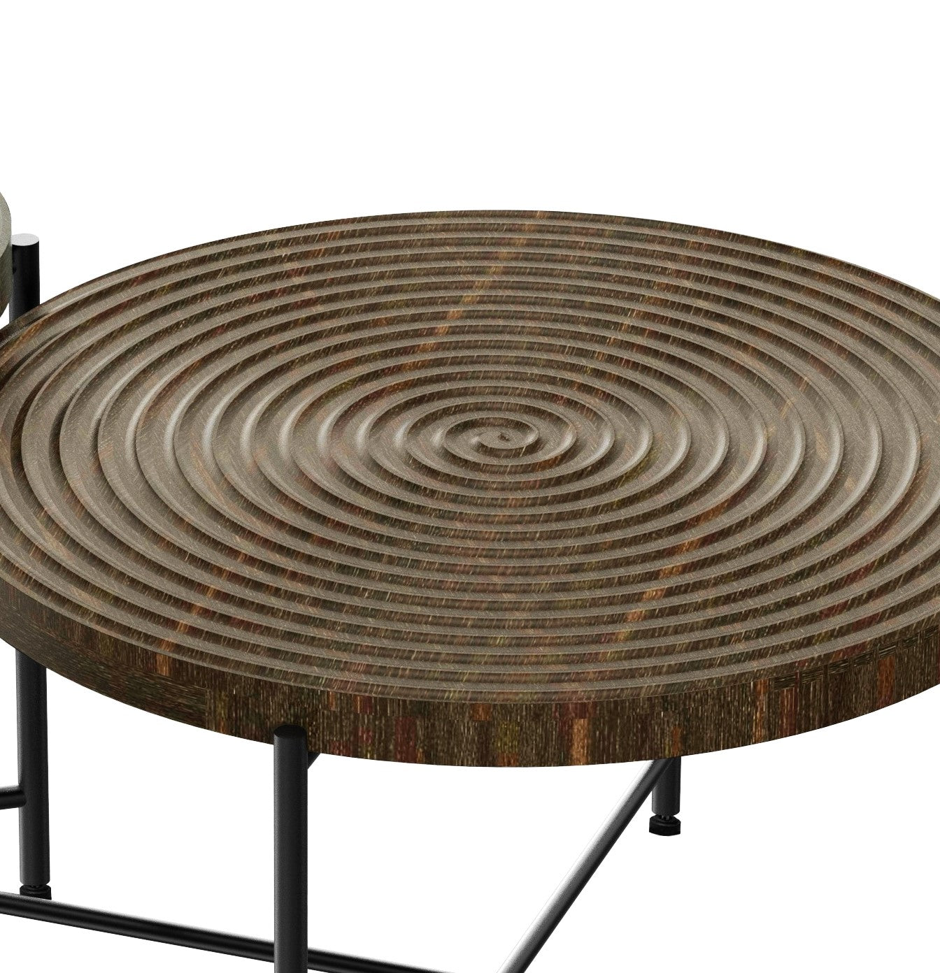 2-Piece Coffee and End Table Set – Waterproof MDF with PVC Cover, Distressed Cylindrical Design, Black Metal Legs – Classic Rustic Charm, Dark Walnut