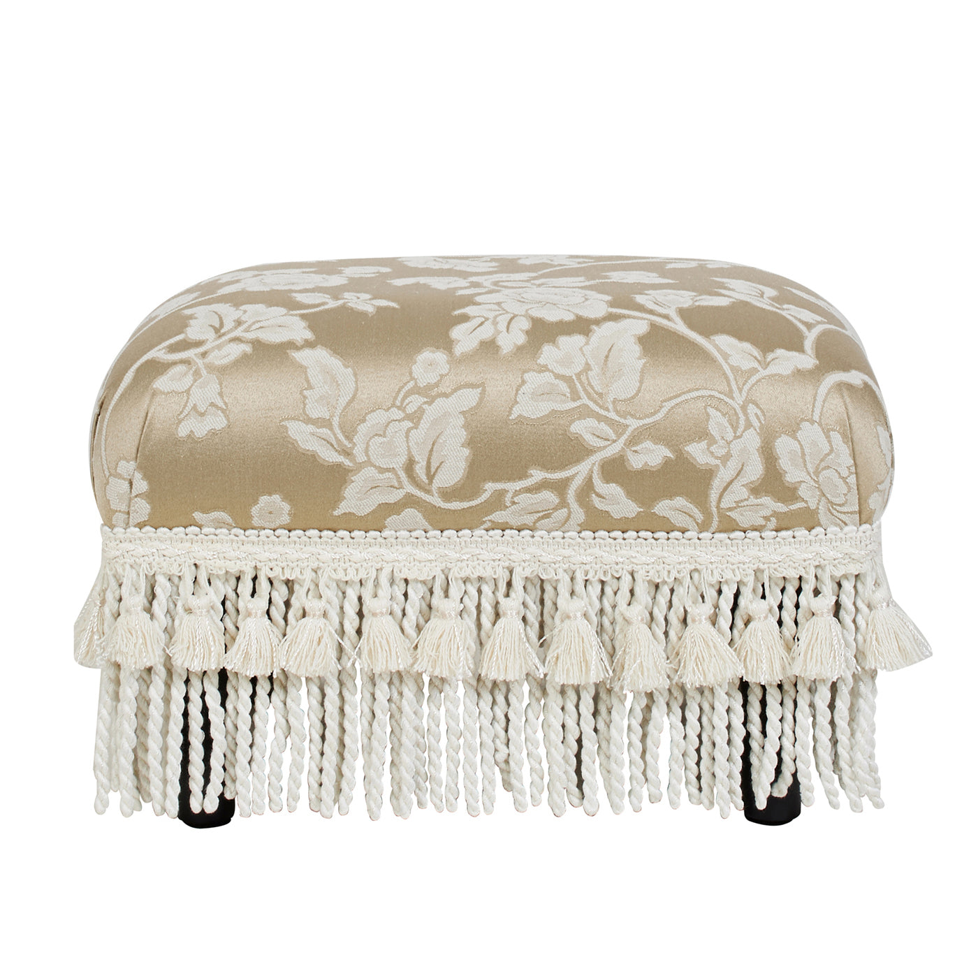 Fiona Accent Footstool Ottoman, Champagne Beige Floral Jacquard
