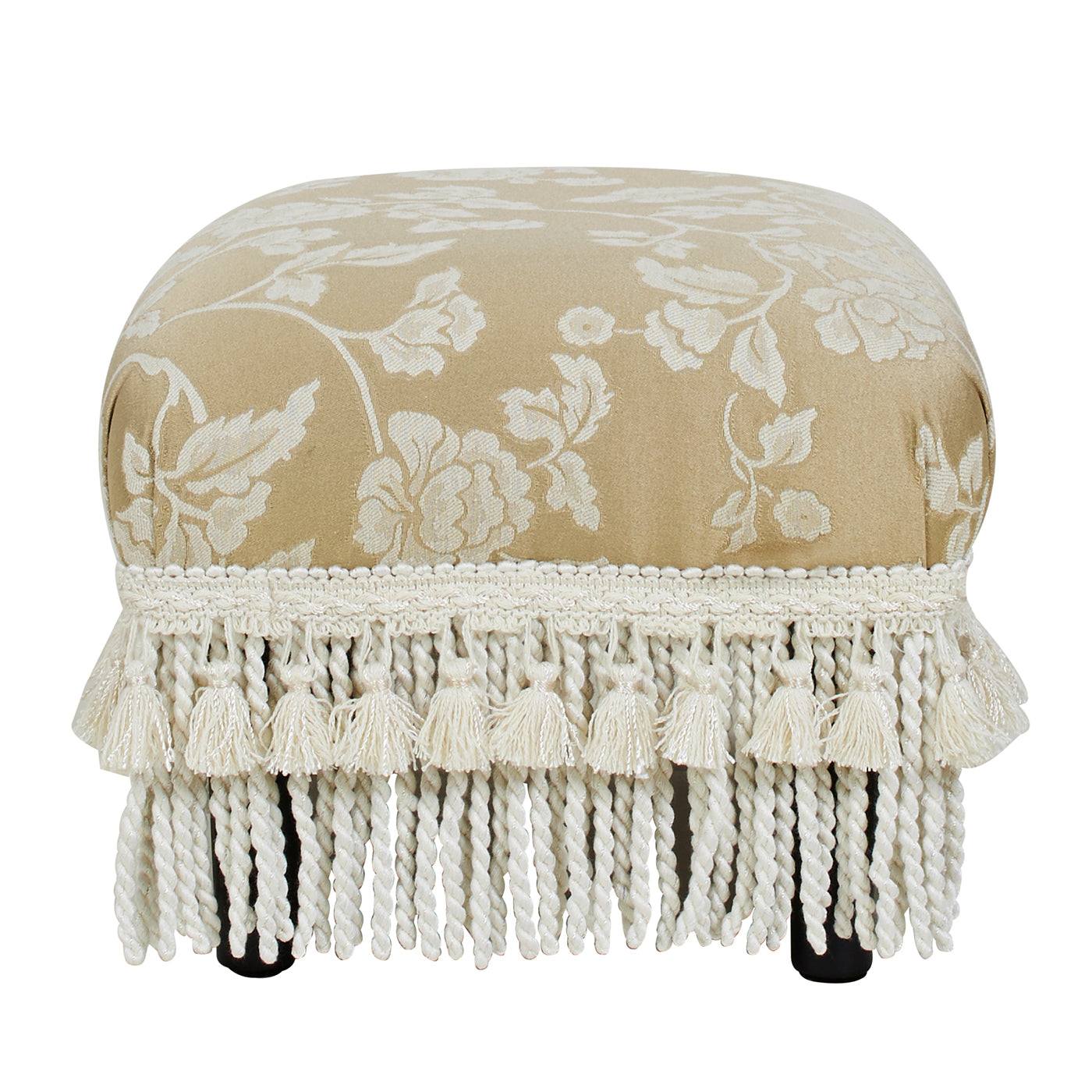 Fiona Accent Footstool Ottoman, Champagne Beige Floral Jacquard