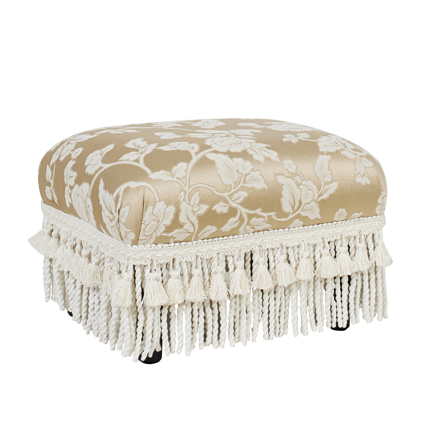 Fiona Accent Footstool Ottoman, Champagne Beige Floral Jacquard
