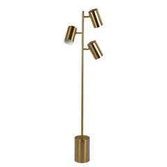 Harmony Brassed Gold Floor Lamp with Rotary Switch Triple Spots Metal Block Base