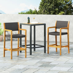 GENESEE WICKER & WOOD BAR STOOL