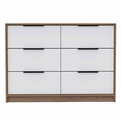 Longhill 6-Drawer Rectangle Dresser Pine and White
