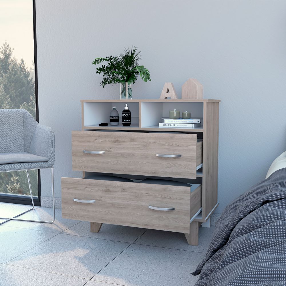 Aaron 2-Drawer 2-Shelf Dresser Light Gray