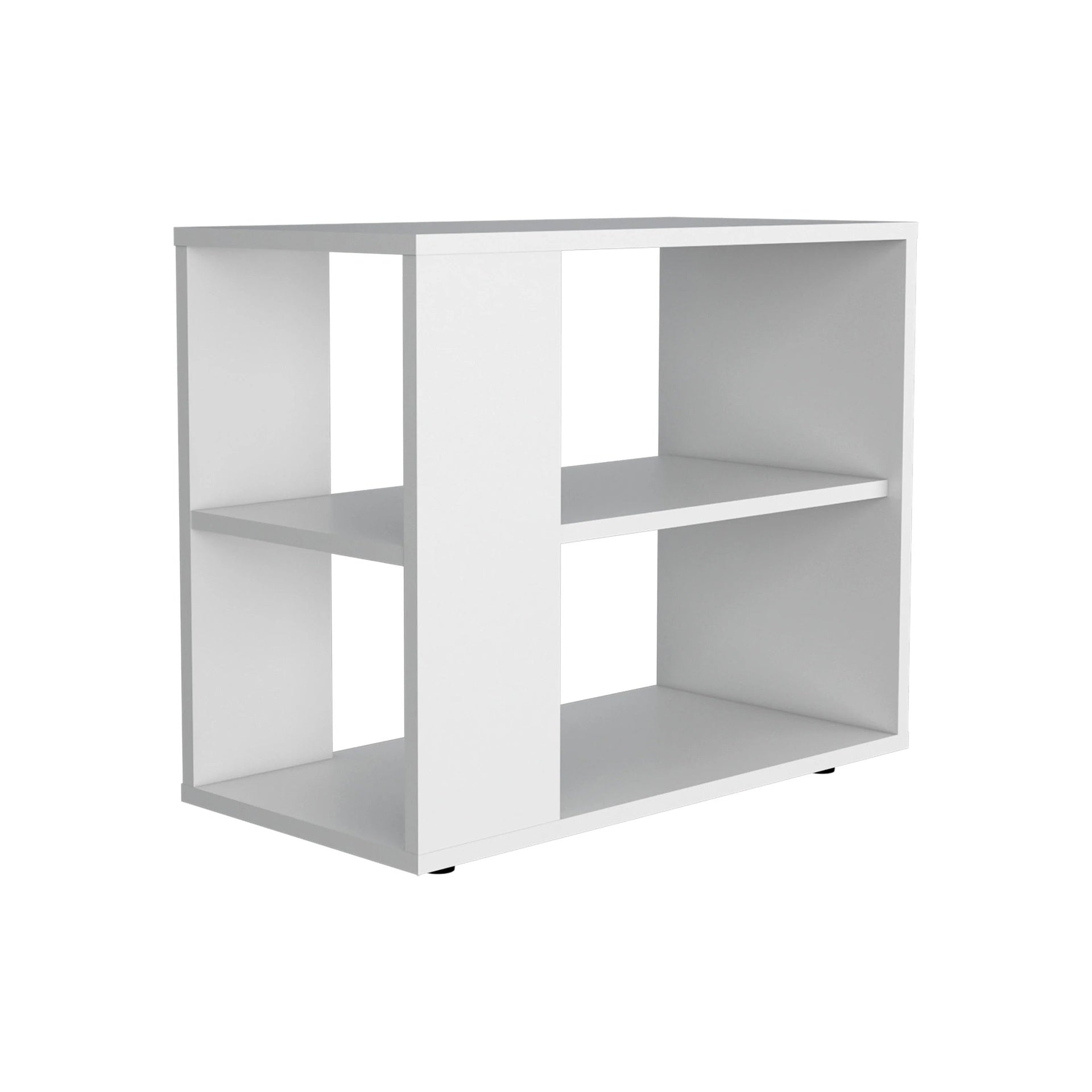 White Side Table in Melamine with Open Storage